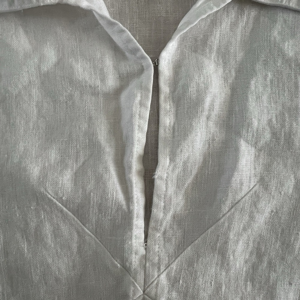 J Jill 100% Linen Popover Shirt Chambray White Sz L Coastal vacation collared - Picture 5 of 6